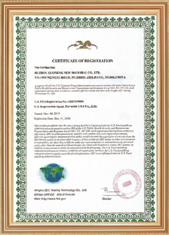 USA:s FDA-registreringsbevis